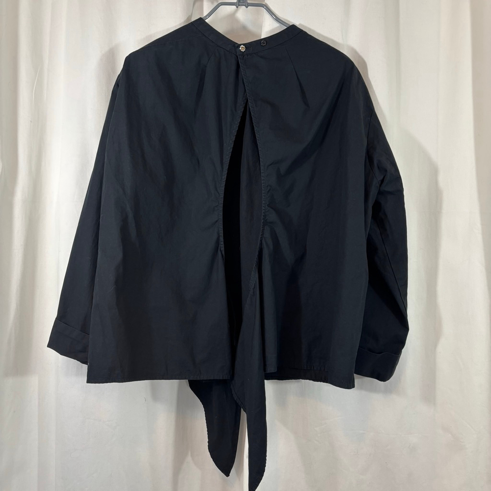 Women's Maje Paris Black Cotton Tie-Back Open Back Long Sleeve Blouse - Picture 3 of 8